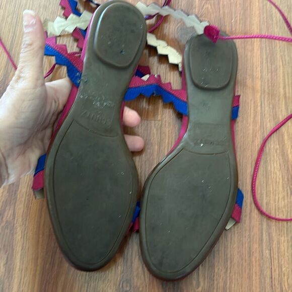 Schutz fuchsia and navy flat suede sandals with tassel lace up 8 - Picture 4 of 5